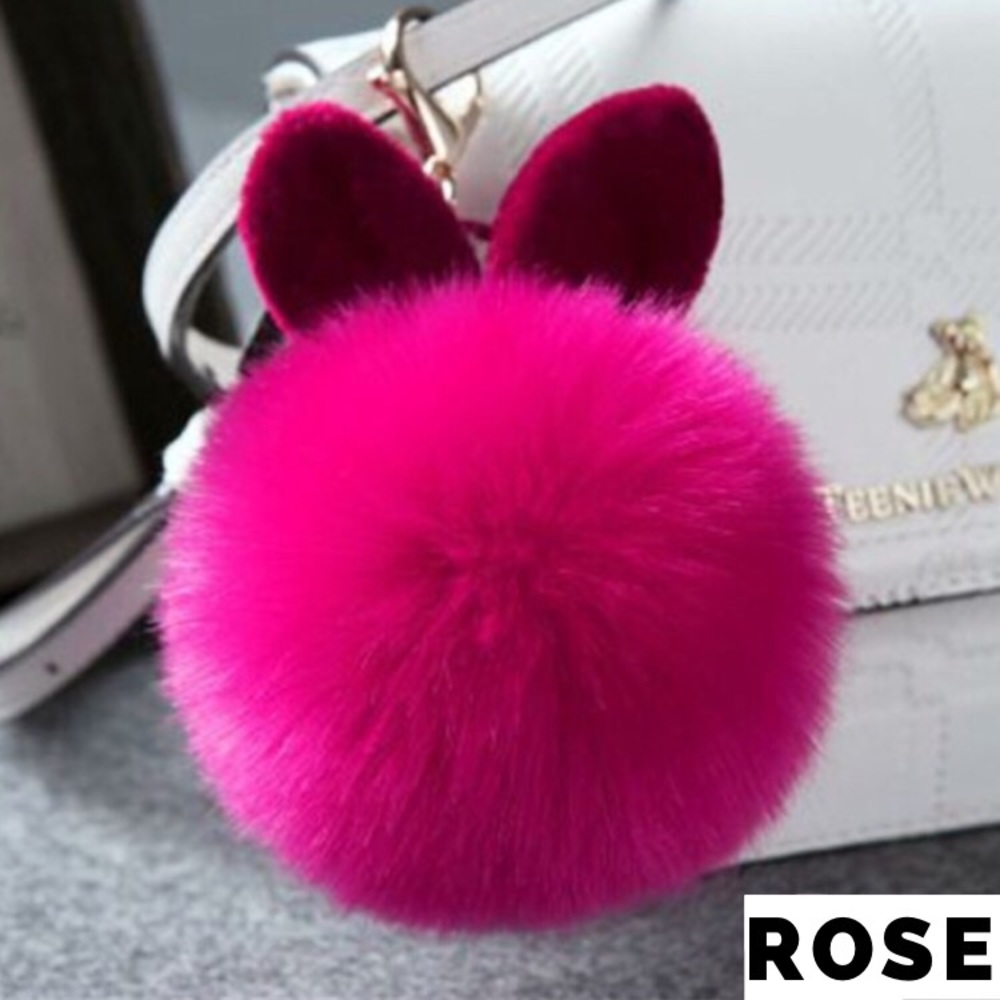 Fluffy Pompom Bunny Ears Keychain or Bag Charm